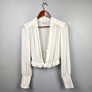 TRINA TURK Sheer Silk Cropped Cardigan  Lacey Cream Womens Size S Dressy Cottage